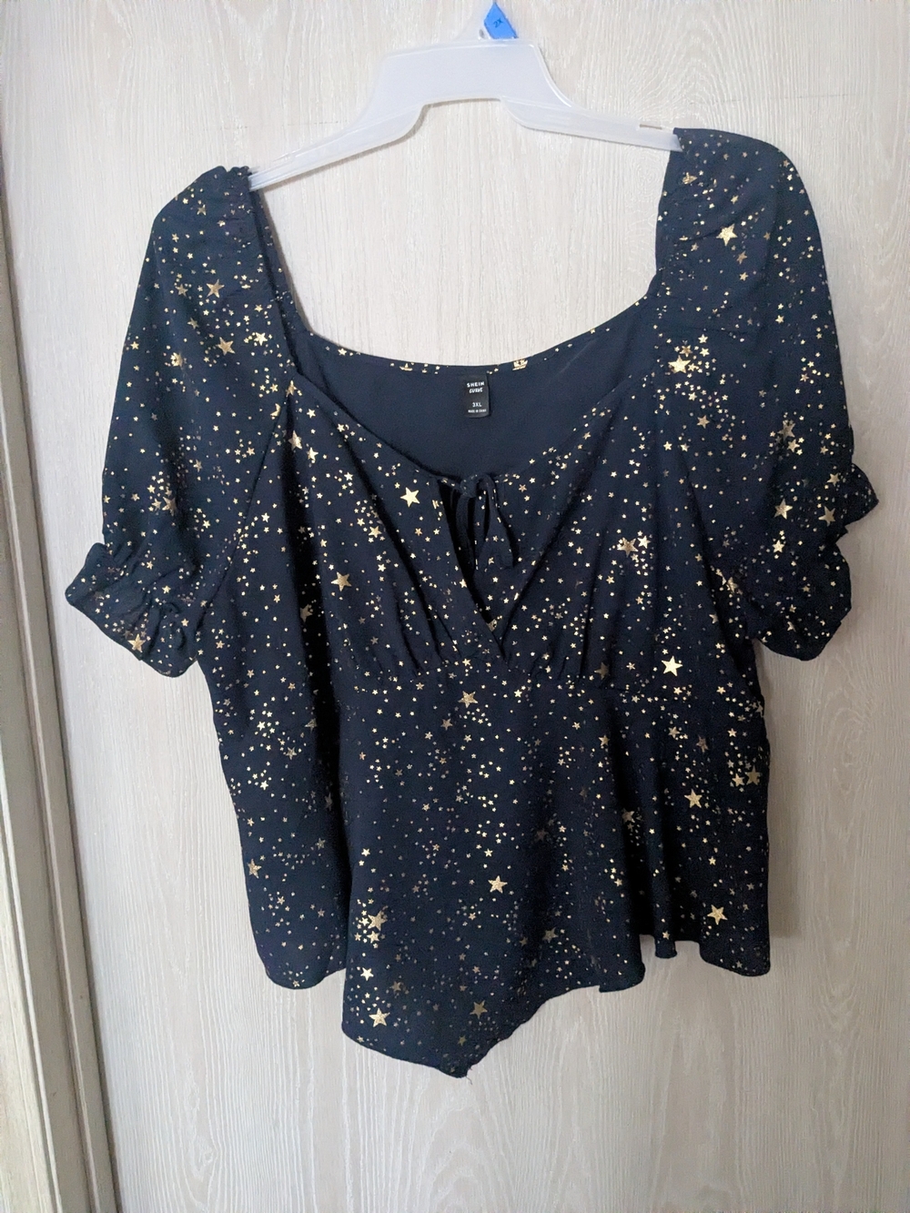 SHEIN Navy Blouse with Gold Star Print
